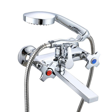 Смеситель для ванны РМС SL хром двухвентильный со средним изливом с лейкой (SL115-142E)