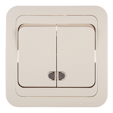 Выключатель Makel Mimoza двухклавишный встраиваемый бежевый с подсветкой (25023)