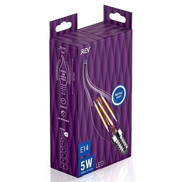 Лампа светодиодная филаментная Rev E14  4000К 5 Вт 540 Лм 220 В свеча на ветру прозрачная