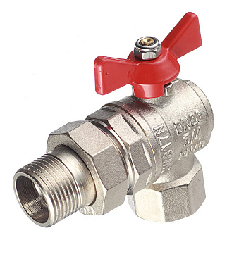 Кран шаровой латунный Valtec Base 3/4 ВР(г) х 3/4 НР(ш) бабочка с полусгоном угловой (VT.228.N.05)