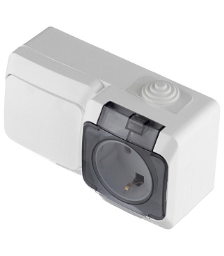 Блок выключатель и розетка Systeme Electric Этюд одноклавишный накладной белый (BPA16-241B)