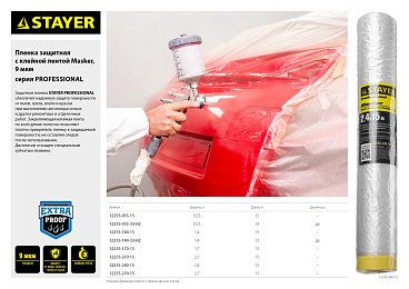 Пленка STAYER ″PROFESSIONAL″ защитная с клейкой лентой ″МАСКЕР″, HDPE, 9мкм, 1,4х15м