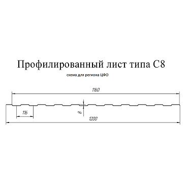 Профнастил С8 1,2х2 м 0,45 мм графитовый серый RAL 7024