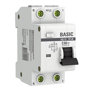 Автомат дифференциальный EKF Basic АД-12 40А 1P+N тип AC 30 мА 4,5 кА (DA12-40-30-bas)