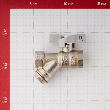 Кран шаровой латунный СТМ 1/2 ВР(г) х 1/2 ВР(г) бабочка с фильтром прямой