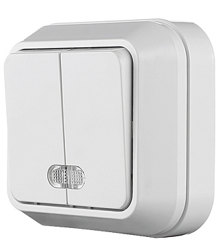 Выключатель Makel Siva Ustu двухклавишный накладной белый с подсветкой (45123)