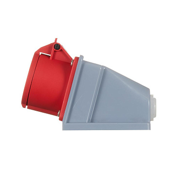 Розетка силовая угловая настенная Dekraft РС-103 с заземлением 3P+N+PE 3 фазы 16 А 380 В IP44 красная (26194DEK)