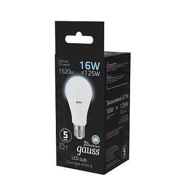 Лампа светодиодная Gauss E27 4100К 16 Вт 1520 Лм 175-240 В груша тонированная