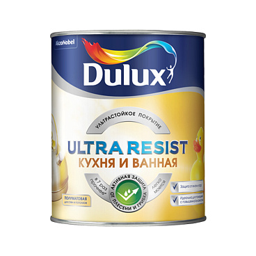 Краска моющаяся Dulux/Luxium Ultra Resist кухня и ванная база BС бесцветная 0,9 л