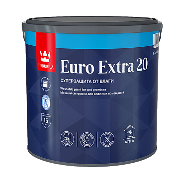 Краска моющаяся Tikkurila/Tikkivala Euro Extra 20 база С бесцветная 2,7 л