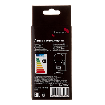 Лампа светодиодная Hesler E27 4000К 9 Вт 855 Лм 230 В груша А60 матовая