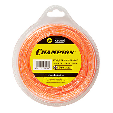 Леска для триммера Champion Square Twist DUO витой квадрат 3 мм х 28 м красная (C5060)