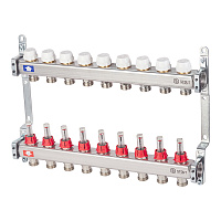 Коллекторная группа с расходомерами нержавеющая сталь Stout 1 ВР(г) х 9 выходов 3/4 НР(ш) ЕК х 1 ВР(г)