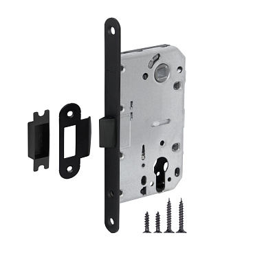 Замок врезной Fuaro PLASTP85C-50 BL для межкомнатной двери под цилиндр черный