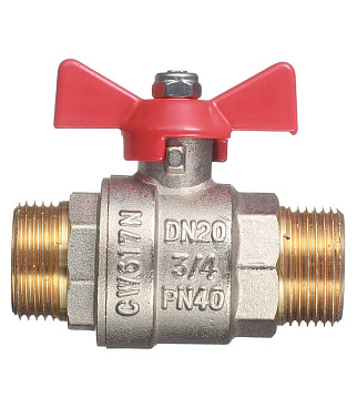 Кран шаровой латунный Valtec Base 3/4 НР(ш) х 3/4 НР(ш) бабочка прямой (VT.219.N.05)