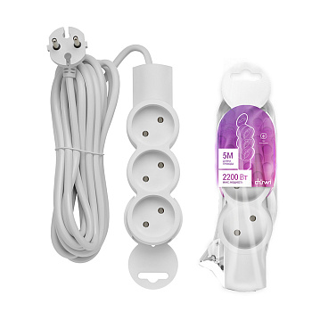 Удлинитель Düwi 3 розетки 5 м ПВС 2х0,75 кв.мм 10 А 2,2 кВт белый (32003 8)