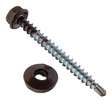 Саморезы кровельные с буром 50х4,8 мм металл-дерево коричневые RAL 8017 (40 шт.)