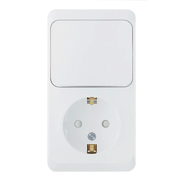 Блок выключатель и розетка Systeme Electric Этюд одноклавишный накладной белый (BPA16-201B)