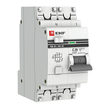 Автомат дифференциальный EKF PROxima АД-32 20А 1P+N тип AC 30 мА 4,5 кА (DA32-20-30-pro)