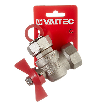 Кран шаровой латунный Valtec Base 1 ВР(г) х 1 ВР(г) бабочка с накидной гайкой угловой (VT.266.N.0606)