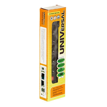 Сетевой фильтр UNIVersal 6 розеток 3 м 10 А 2,2 кВт черный (967U-4003)