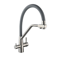 Смеситель для кухни РМС SUS127 серый гибкий излив с подключением к фильтру однорычажный (SUS127GY-016F-015)