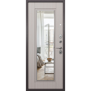 Дверь входная Mastino Ютта правая букле шоколад - ларче бьянко с зеркалом 960х2050 мм