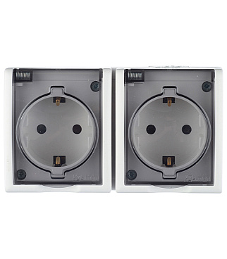 Розетка Simon 15 Aqua накладная белая со шторками с крышкой (1594443-030)