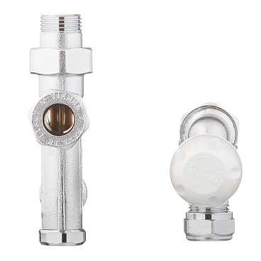 Узел регулирующий угловой Tiemme 1/2 НР(ш) х М24 НР(ш) для радиатора для двухтрубных систем (3370KIT)