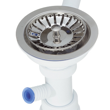 Сифон для мойки Wirquin Virplast 3 1/2х40 мм с выпуском d114 мм с отводом с переливом с фильтр-пробкой (30987089)