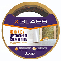 Лента клейкая X-Glass двусторонняя на полипропиленовой основе белая 50 мм 10 м