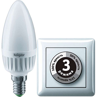 Лампа светодиодная Navigator E14  4000К 7 Вт 220-240 В свеча диммируемая
