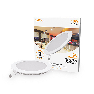 Светильник встраиваемый светодиодный белый 18 Вт 3000К IP20 Gauss Slim ДВО (939111118)