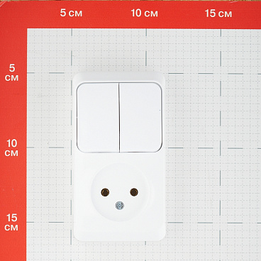 Блок выключатель и розетка Systeme Electric Этюд двухклавишный накладной белый (BPA16-205B)