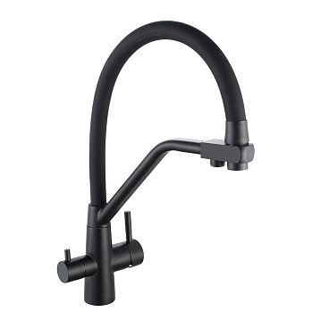 Смеситель для кухни РМС SUS127 черный гибкий излив с подключением к фильтру однорычажный (SUS127TBL-016F-015)