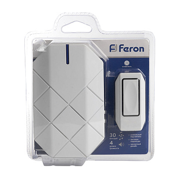 Звонок Feron (41433) беспроводной с кнопкой 30 мелодий белый