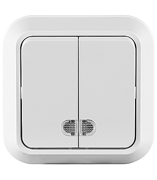 Выключатель Makel Siva Ustu двухклавишный накладной белый с подсветкой (45123)