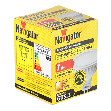 Лампа светодиодная Navigator GU5.3 3000К 7 Вт 500 Лм 220 В рефлектор MR16 матовая диммируемая