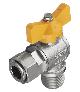 Кран шаровой газовый Tiemme 1/2 ВР(г) х 1/2 НР(ш) бабочка угловой