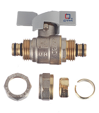 Кран шаровой латунный СТМ 16 обж(ц) х 16 обж(ц) для металлопластиковых труб бабочка прямой