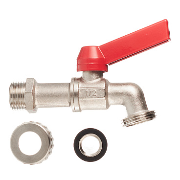 Кран шаровой латунный Valtec 1/2 НР(ш) х 1/2 НР(ш) ручка со штуцером угловой (VT.051.N.04)