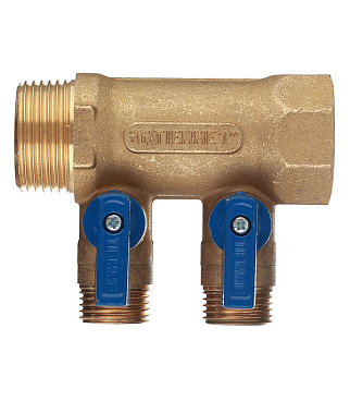 Коллектор Tiemme 1 ВР(г) х 2 выхода 1/2 НР(ш) ЕК х 1 НР(ш) с шаровыми кранами (1820042/1820006)
