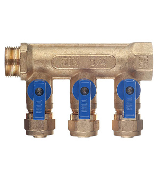 Коллектор 3/4 ВР(г) х 3 выхода 16 обж(ц) х 3/4 НР(ш) с шаровыми кранами (C3MP3416/10603)