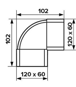 Колено вертикальное пластиковое для плоских воздуховодов 60х120 мм 90°