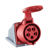 Розетка силовая угловая настенная Dekraft РС-103 с заземлением 3P+N+PE 3 фазы 32 А 380 В IP44 красная (26195DEK)