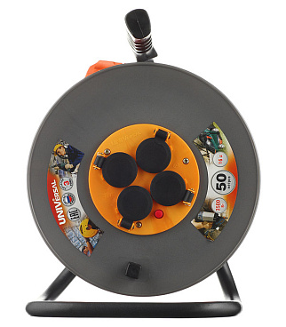 Удлинитель UNIVersal с заземлением 50 м на катушке 3,5 кВт 4 розетки ПВС 3х1,5 кв.мм IP44