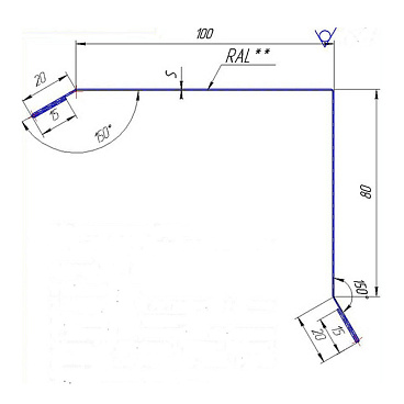 Планка торцевая для металлочерепицы 100х80 мм 2 м графитово-серая RAL 7024