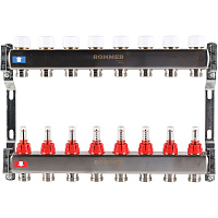 Коллекторная группа с расходомерами Rommer 1 ВР(г) х 8 выходов 3/4 НР(ш) ЕК х 1 ВР(г)