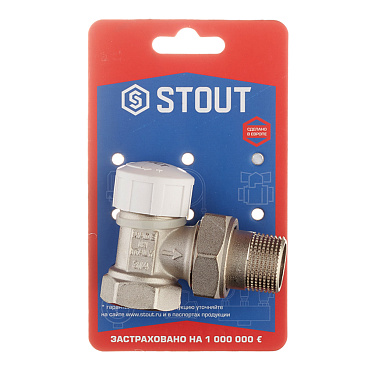 Клапан термостатический угловой Stout 3/4 НР(ш) х 3/4 ВР(г) для радиатора (SVT-0004-000020)