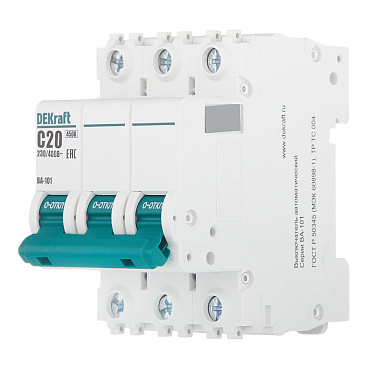 Автоматический выключатель модульный Dekraft BA-101 3P 20А тип C 4,5 кА 230/400 В (11079DEK)